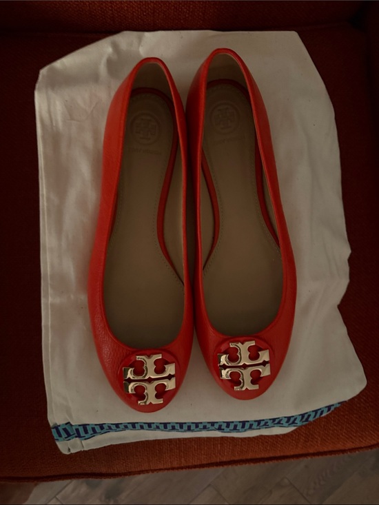 Tory Burch Shoes - Tory Burch Claire Leather Ballet Flats in Samba Orange size 9